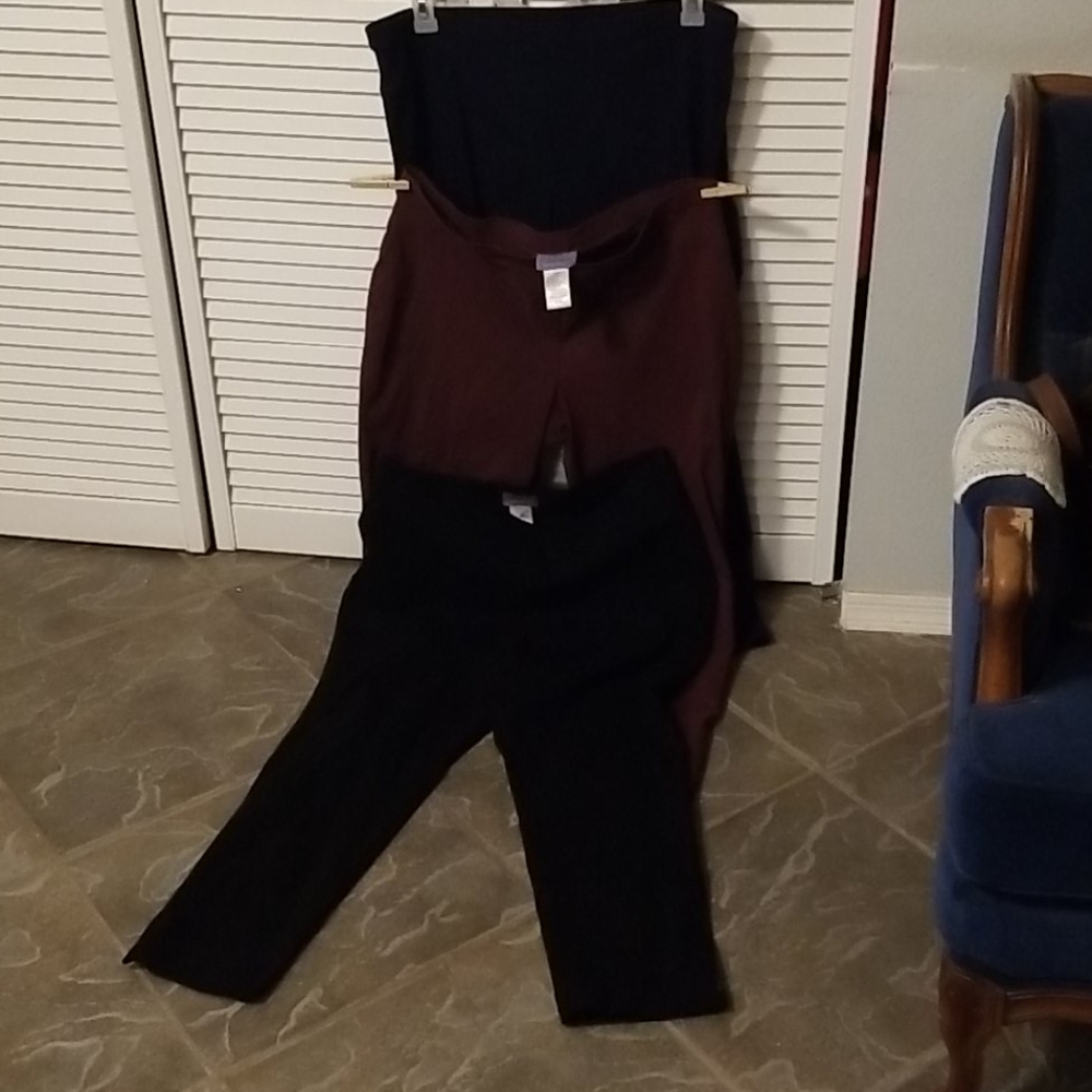 Laura Scott pants black, blue, and burgundy